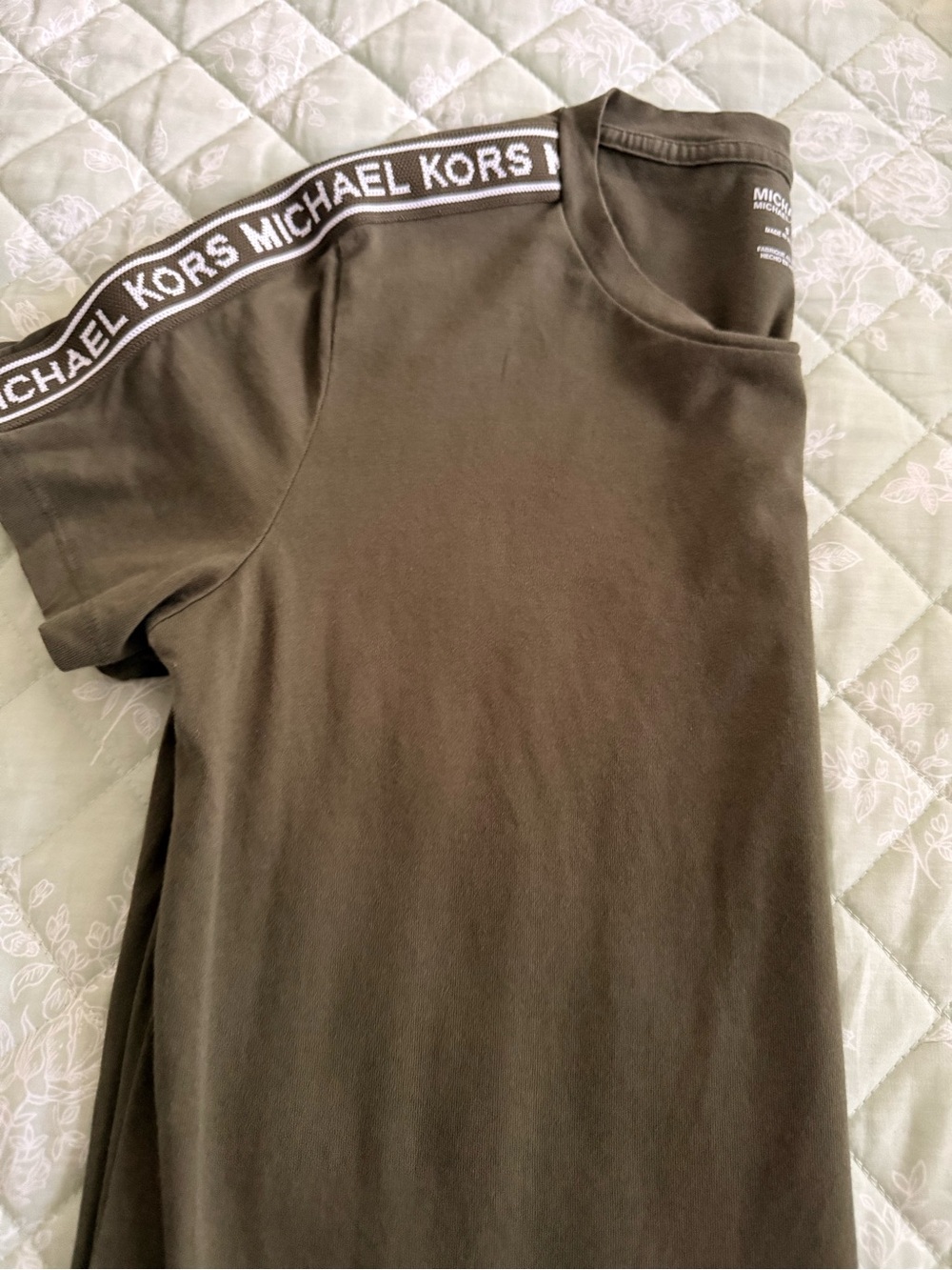 Michael Kors Olive Green Short Sleeve Logo Tape Tee - Picture 6 of 6